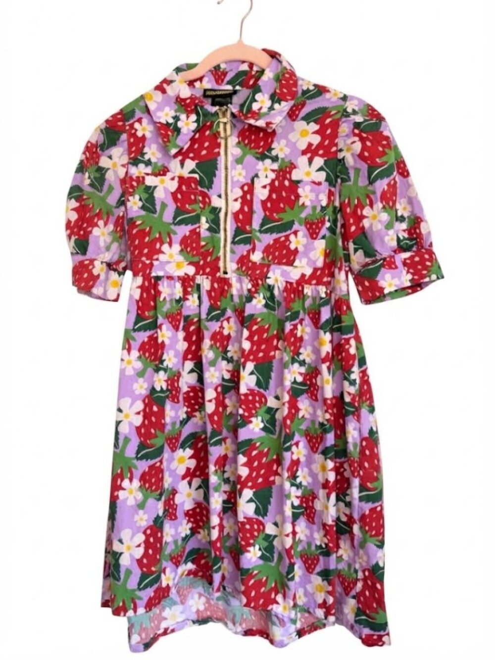 Nooworks Strawberry Fields Print Zip-Front Smock Dress- S- MSRp $118+